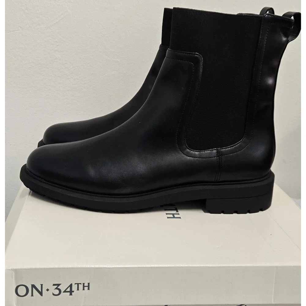 On 34th Womens Black Chelsea Lug Sole Ankle Boots TACKCMAP Size 12M